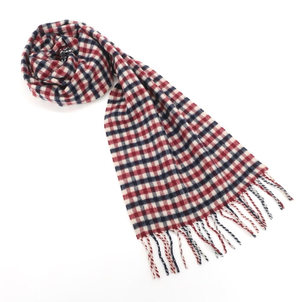 【中古】アクアスキュータム Aquascutum カシミヤ チェック フリンジマフラー ネイビーxレッド【NVY】【A/W】【状態ランクC】【メンズ】【769078】