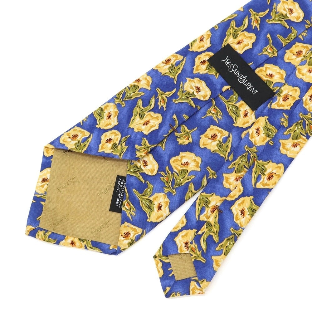 [Used] Yves Saint Laurent Floral Print Tri-Fold Silk Tie Blue [BLU] [S/S/A/W] [Condition Rank B] ​​[Men&