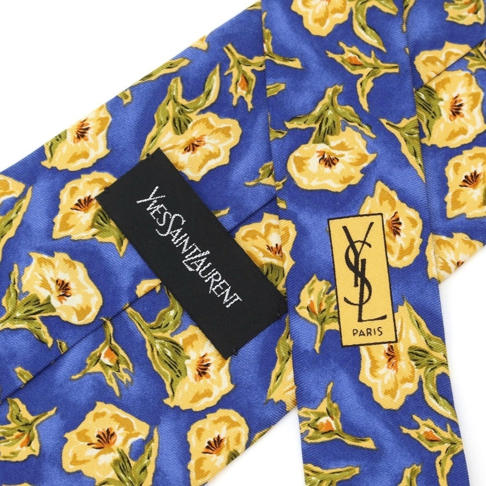 [Used] Yves Saint Laurent Floral Print Tri-Fold Silk Tie Blue [BLU] [S/S/A/W] [Condition Rank B] ​​[Men&