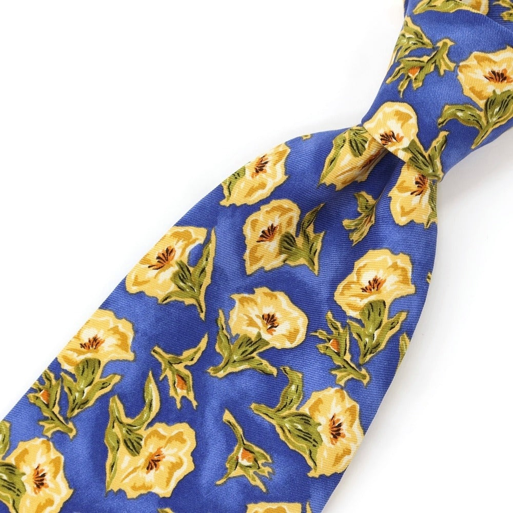 [Used] Yves Saint Laurent Floral Print Tri-Fold Silk Tie Blue [BLU] [S/S/A/W] [Condition Rank B] ​​[Men&