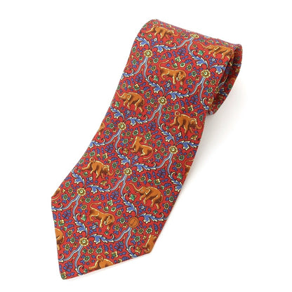 [Used] Dunhill Flora and Fauna Print Tri-Fold Silk Tie Red [RED] [S/S/A/W] [Condition Rank B] ​​[Men&