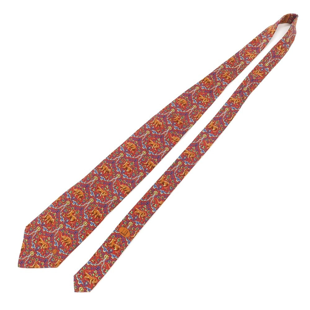 [Used] Dunhill Flora and Fauna Print Tri-Fold Silk Tie Red [RED] [S/S/A/W] [Condition Rank B] ​​[Men&