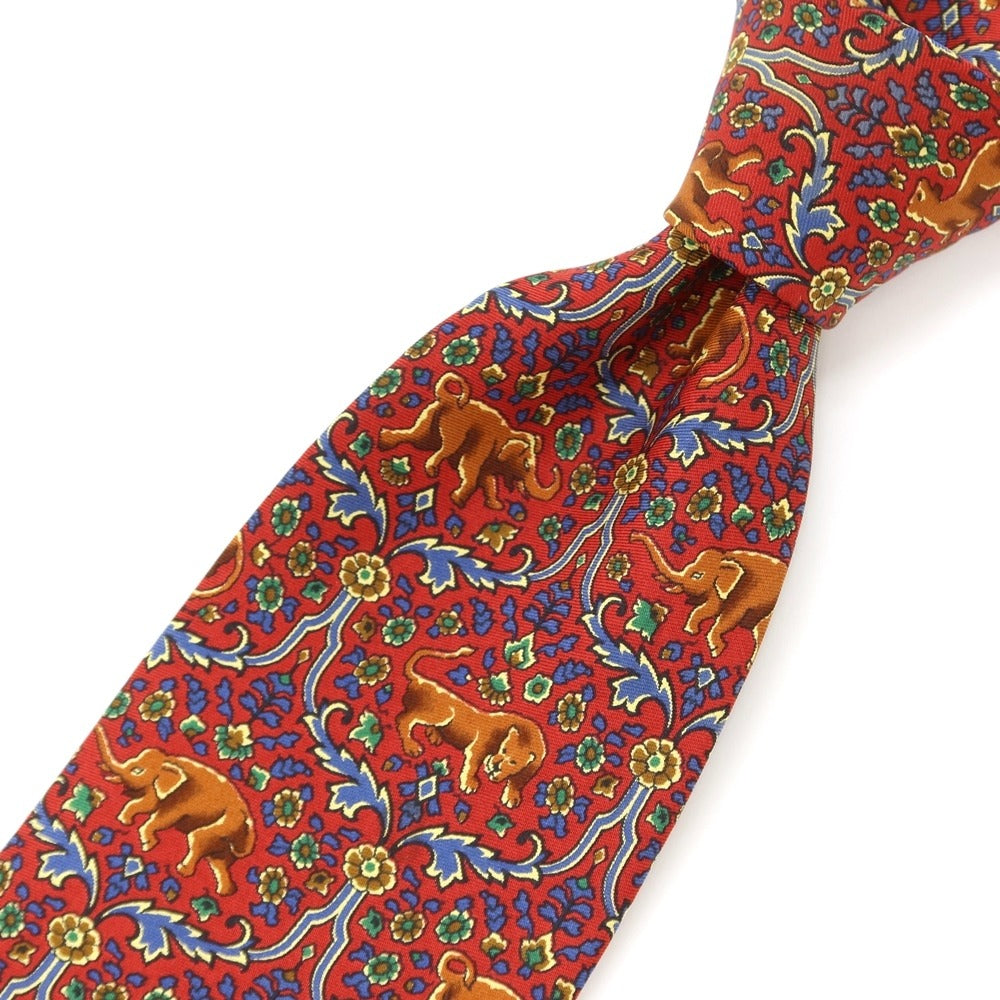 [Used] Dunhill Flora and Fauna Print Tri-Fold Silk Tie Red [RED] [S/S/A/W] [Condition Rank B] ​​[Men&