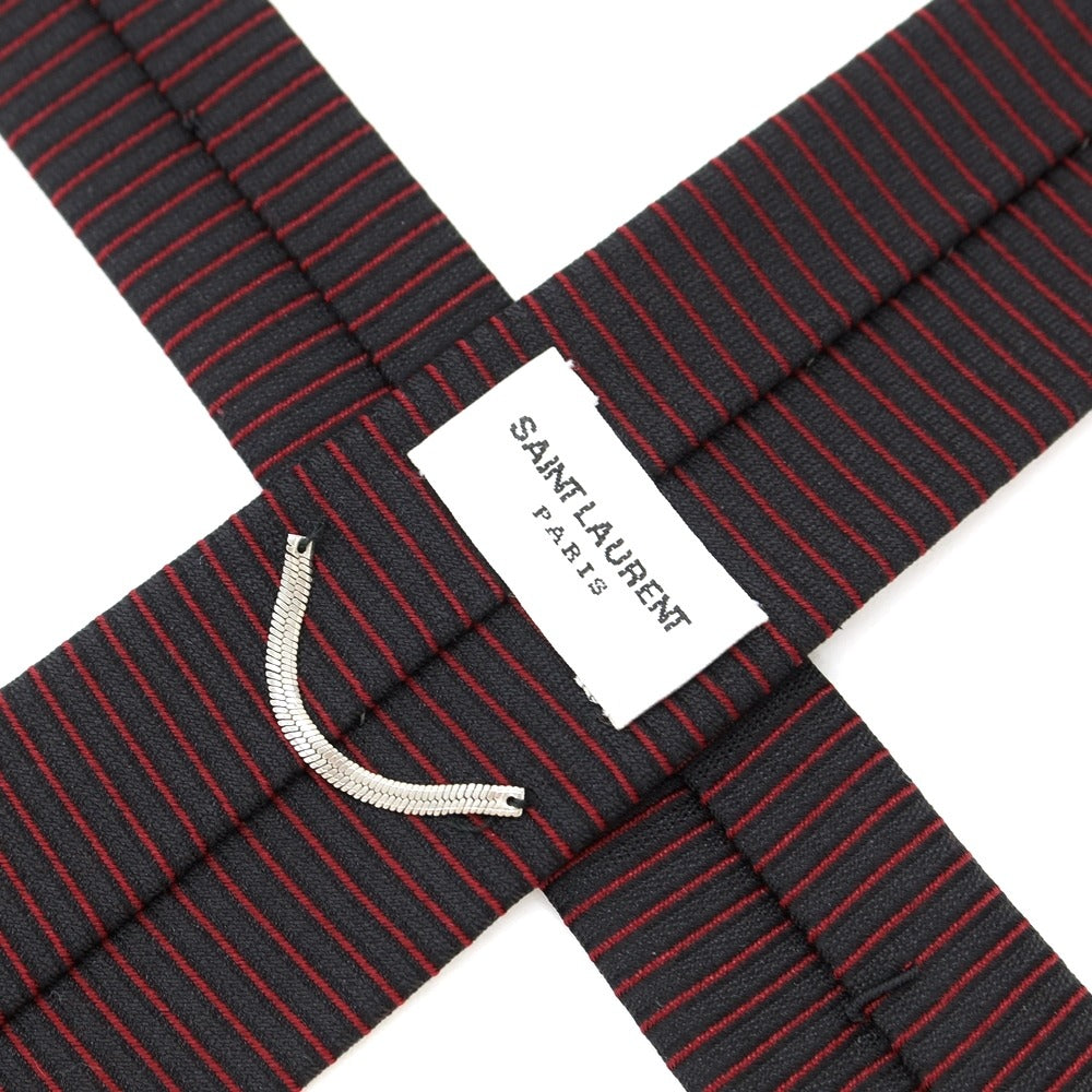 [Used] Saint Laurent Paris horizontal pattern tri-fold silk narrow tie black x red [BLK] [S/S/A/W] [Condition rank B] ​​[Men&