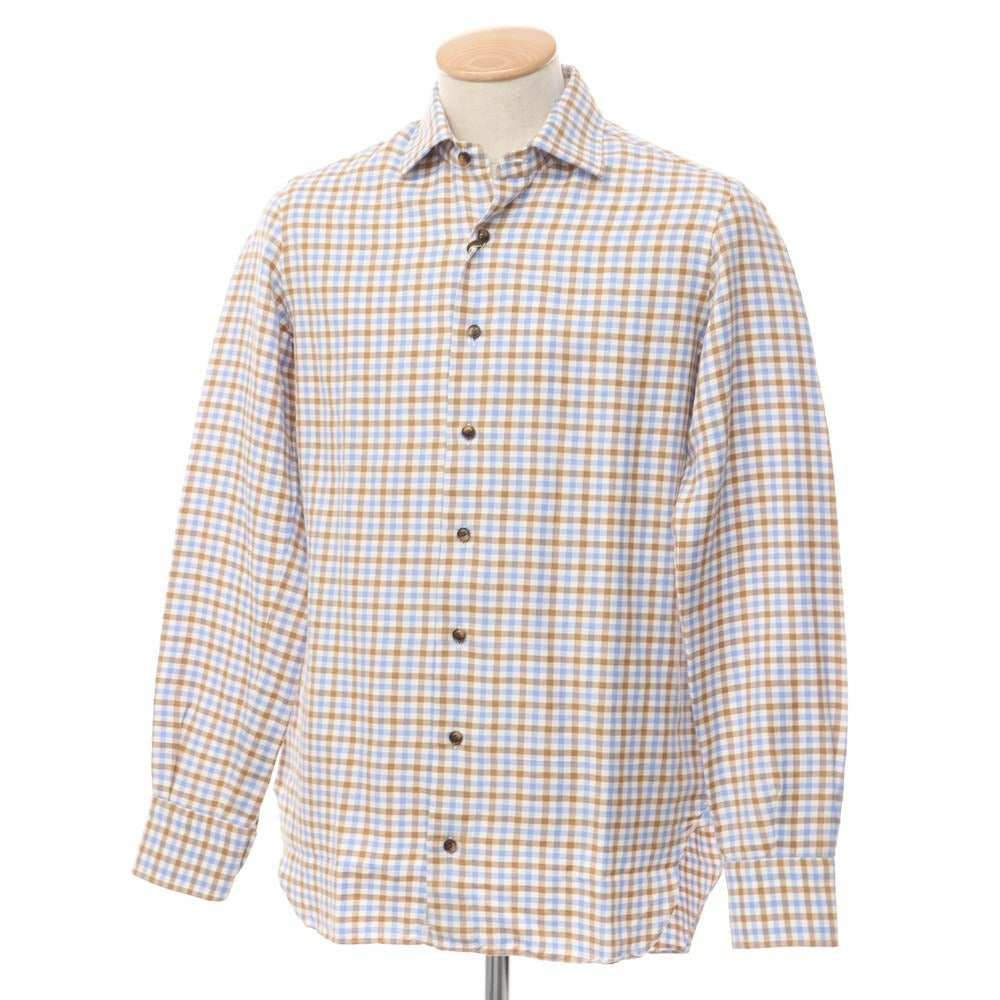 [Used] [Unused] STILE LATINO Cotton Linen Semi-Wide Collar Casual Shirt Brown x Blue [Size 38/15] [BRW] [A/W] [Condition Rank S] [Men&