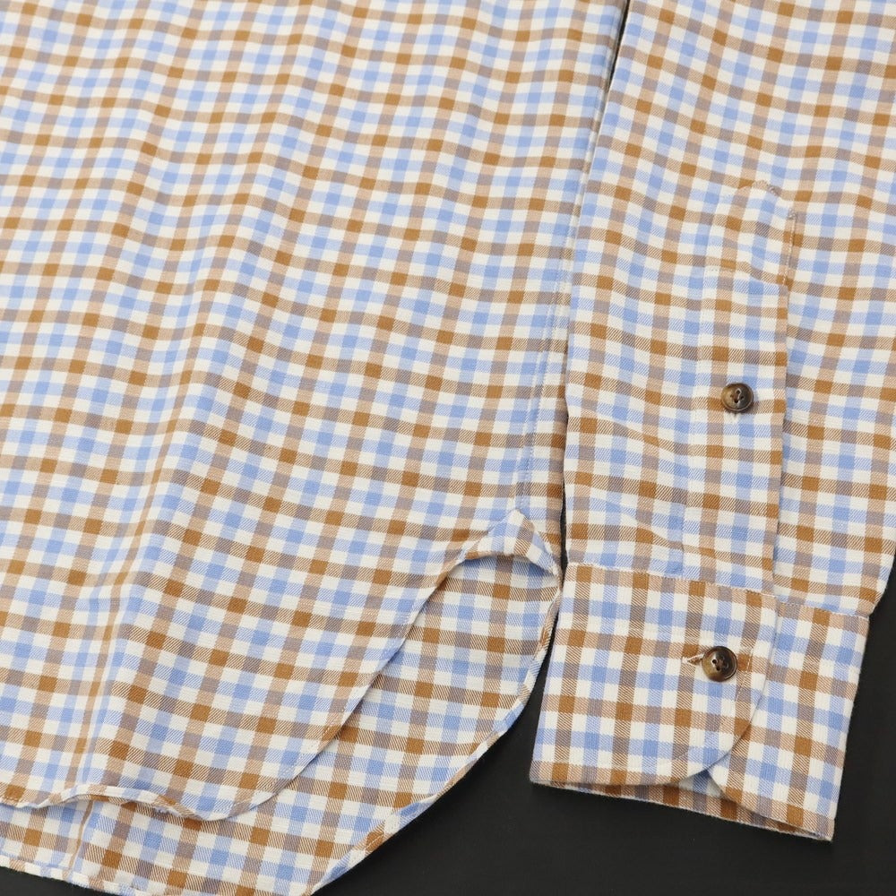 [Used] [Unused] STILE LATINO Cotton Linen Semi-Wide Collar Casual Shirt Brown x Blue [Size 38/15] [BRW] [A/W] [Condition Rank S] [Men&