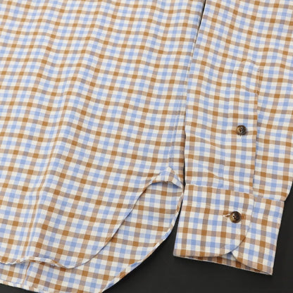 [Used] [Unused] STILE LATINO Cotton Linen Semi-Wide Collar Casual Shirt Brown x Blue [Size 38/15] [BRW] [A/W] [Condition Rank S] [Men&