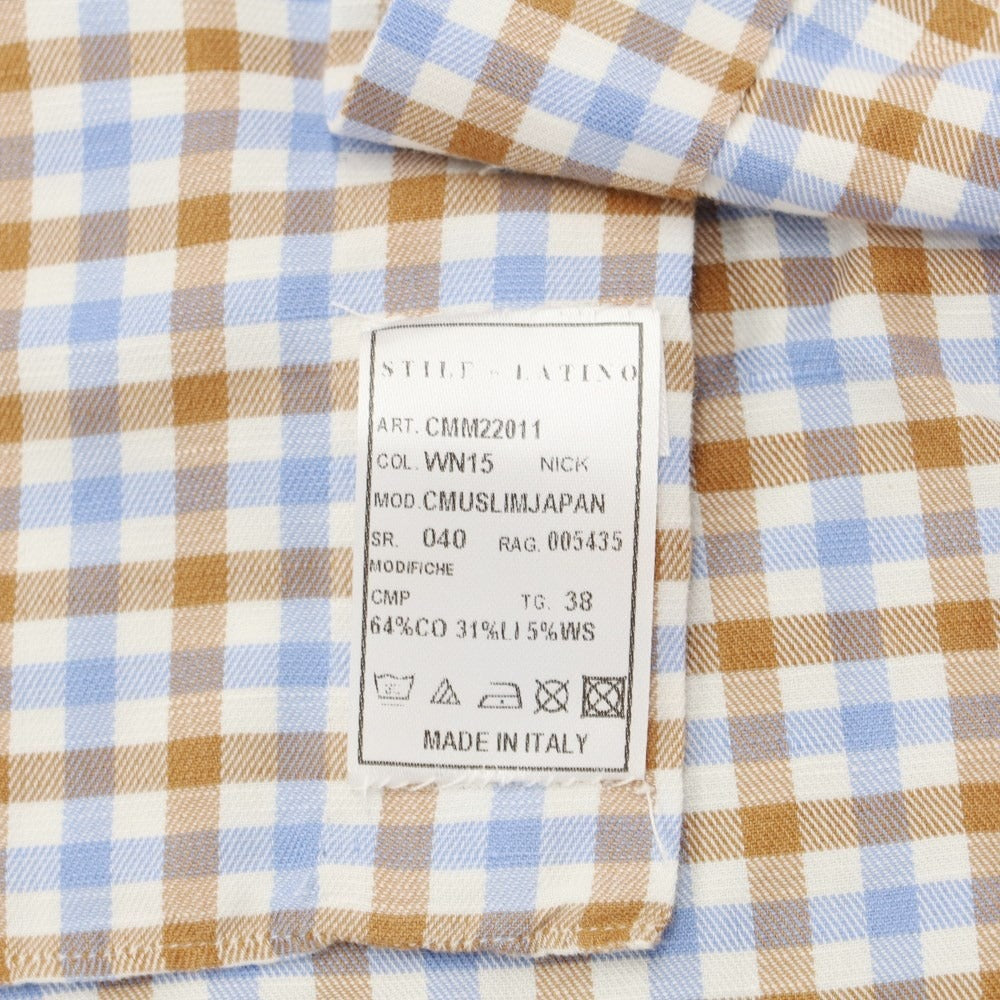 [Used] [Unused] STILE LATINO Cotton Linen Semi-Wide Collar Casual Shirt Brown x Blue [Size 38/15] [BRW] [A/W] [Condition Rank S] [Men&
