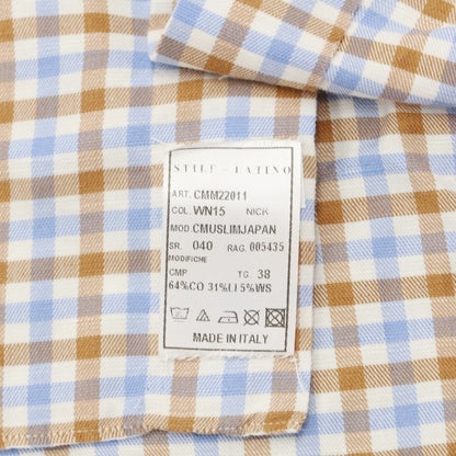 [Used] [Unused] STILE LATINO Cotton Linen Semi-Wide Collar Casual Shirt Brown x Blue [Size 38/15] [BRW] [A/W] [Condition Rank S] [Men&