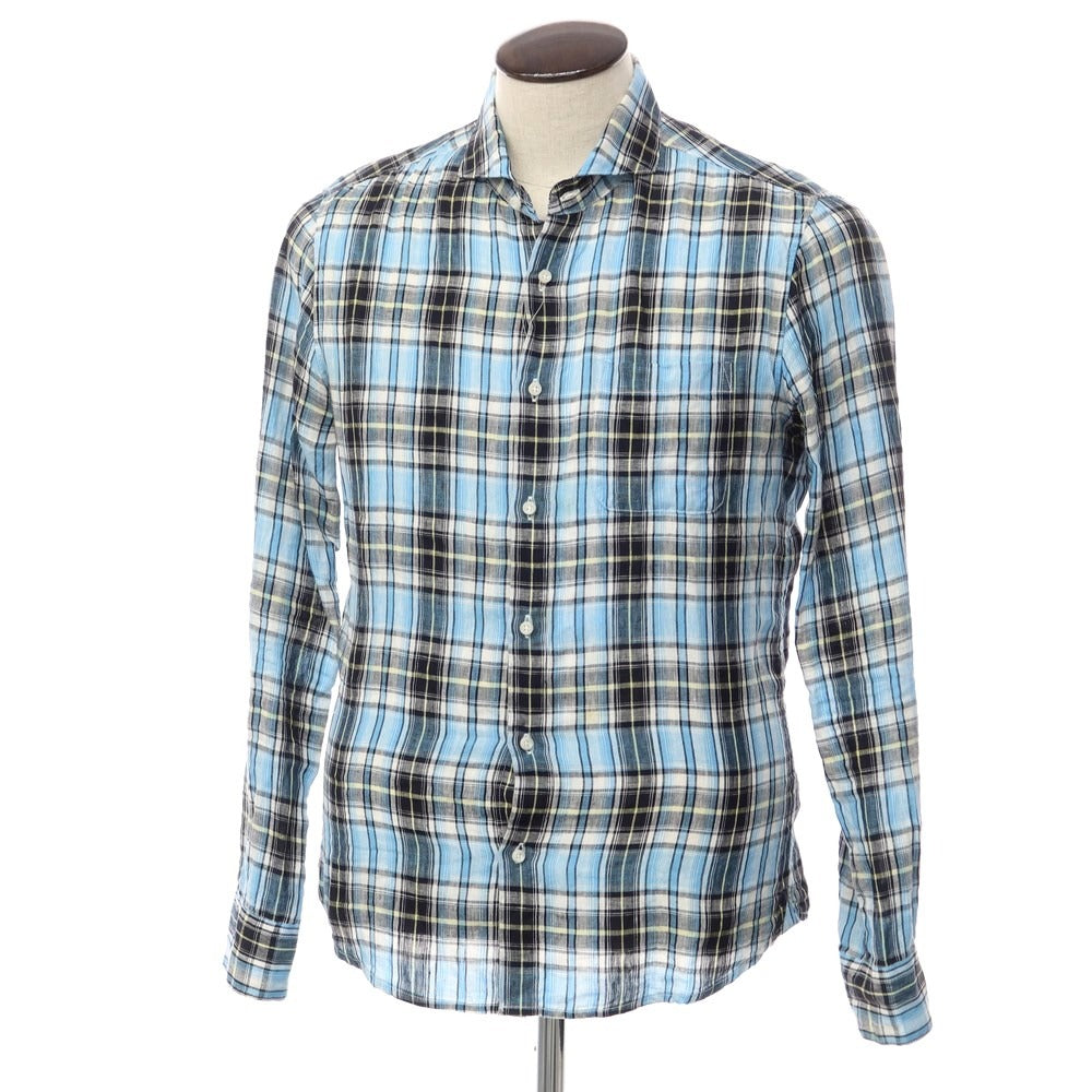 [Used] nano universe linen check horizontal collar casual shirt light blue x black [size L] [BLU] [S/S] [condition rank C] [men&