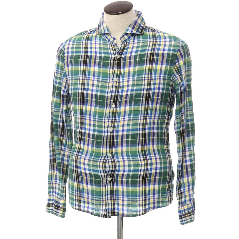 [Used] nano universe linen check horizontal collar casual shirt green x white [size L] [GRN] [S/S] [condition rank C] [men&