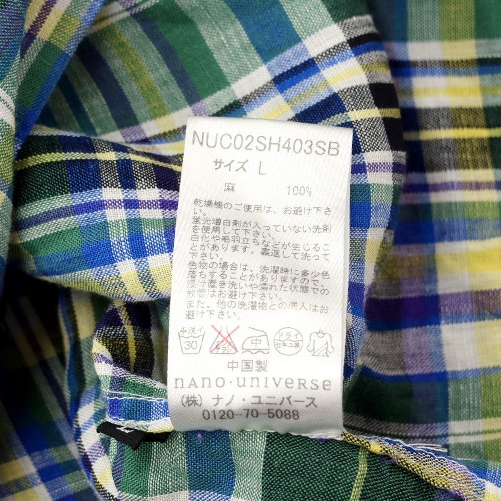 [Used] nano universe linen check horizontal collar casual shirt green x white [size L] [GRN] [S/S] [condition rank C] [men&