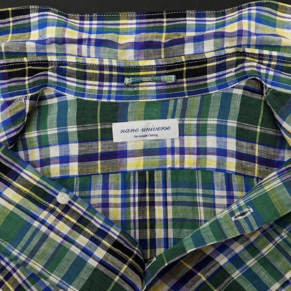 [Used] nano universe linen check horizontal collar casual shirt green x white [size L] [GRN] [S/S] [condition rank C] [men&