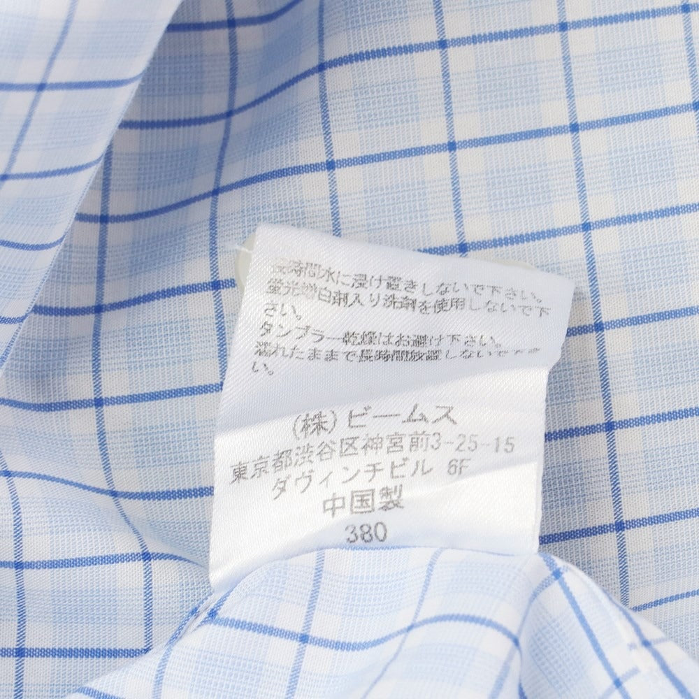 ビームスハート BEAMS HEART コットン チェック ワイドカラー ドレスシャツ ライトブルーxホワイト【サイズ39】【メンズ】