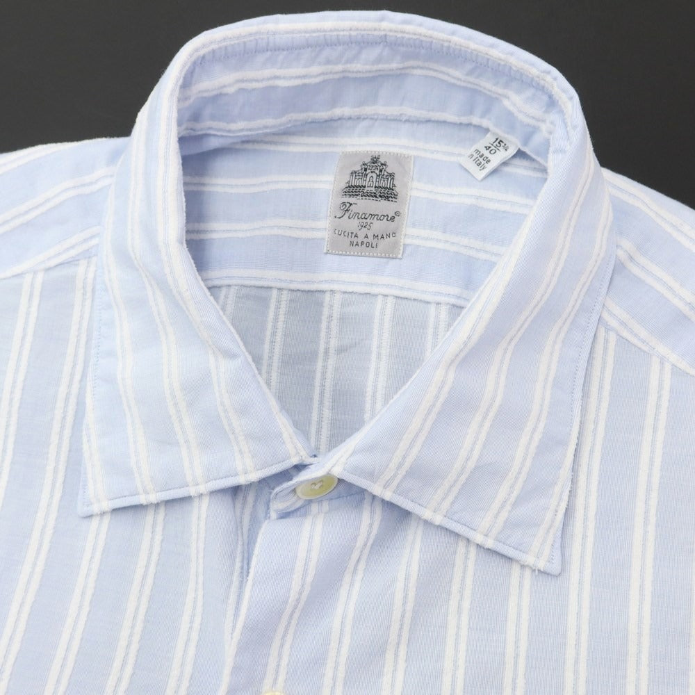 【中古】フィナモレ Finamore パイルストライプ カジュアルシャツ ライトブルーxホワイト【サイズ40】【BLU】【S/S/A/W】【状態ランクB】【メンズ】【769275】