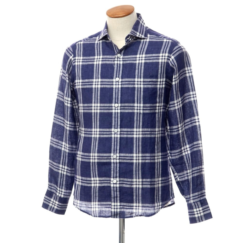 【中古】フェアファクス FAIRFAX リネン チェック カジュアルシャツ ネイビーxホワイト【サイズM】【NVY】【S/S】【状態ランクB】【メンズ】【769275】