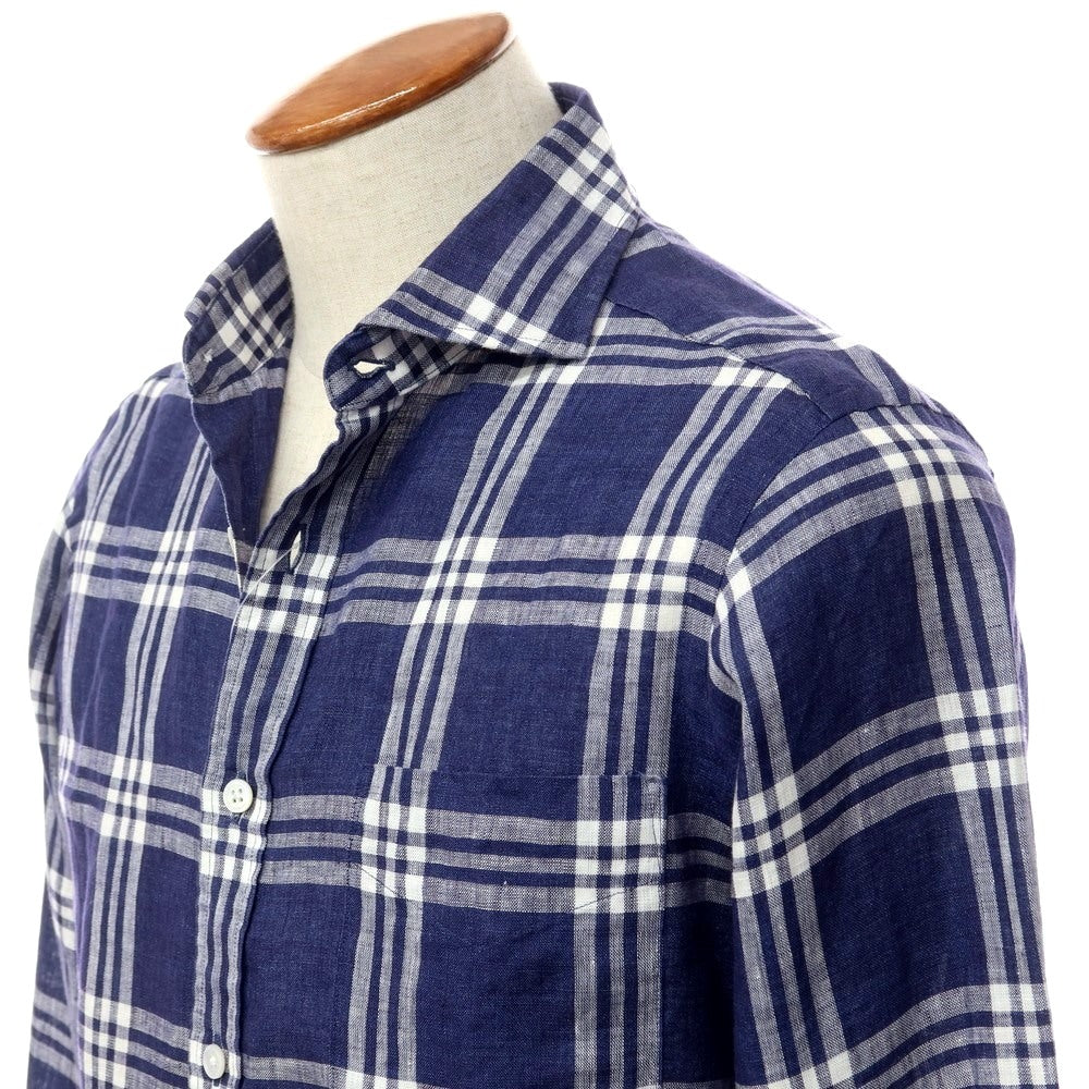 【中古】フェアファクス FAIRFAX リネン チェック カジュアルシャツ ネイビーxホワイト【サイズM】【NVY】【S/S】【状態ランクB】【メンズ】【769275】