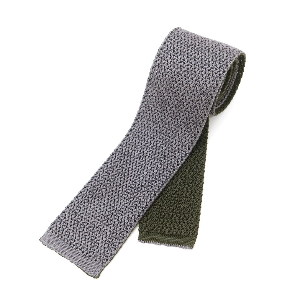 [Used] E.MARINELLA Reversible Silk Knit Tie Gray x Olive [GRY] [S/S/A/W] [Condition Rank B] ​​[Men&