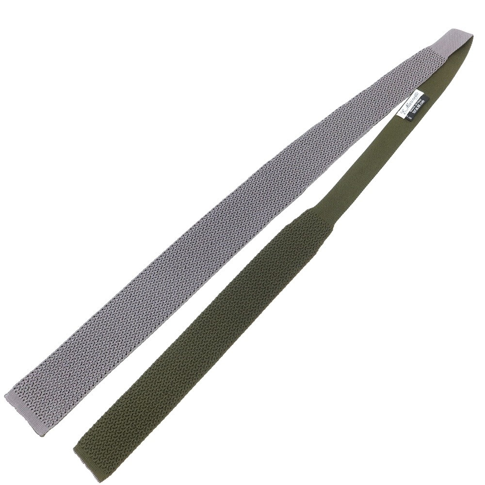 [Used] E.MARINELLA Reversible Silk Knit Tie Gray x Olive [GRY] [S/S/A/W] [Condition Rank B] ​​[Men&