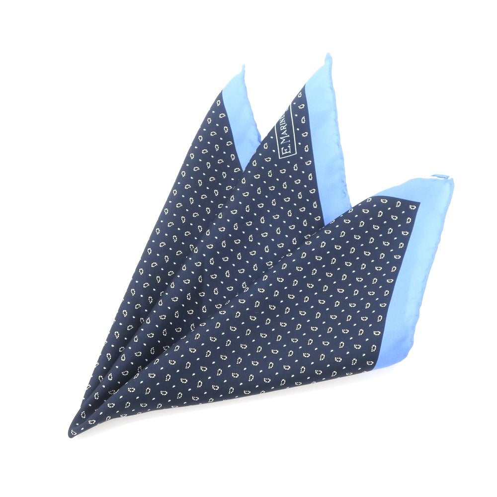 [Used] E.MARINELLA Silk Print Pocket Square Navy x Blue [NVY] [S/S/A/W] [Condition Rank B] ​​[Men&