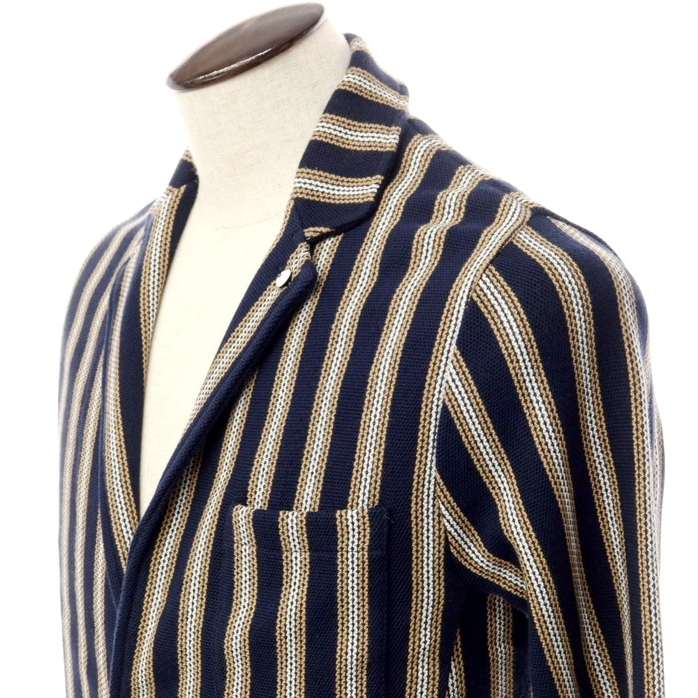 [New] LBM1911 Mid-gauge cotton striped knit jacket Navy x Brown [Size 48] [NVY] [S/S] [Condition Rank N] [Men&