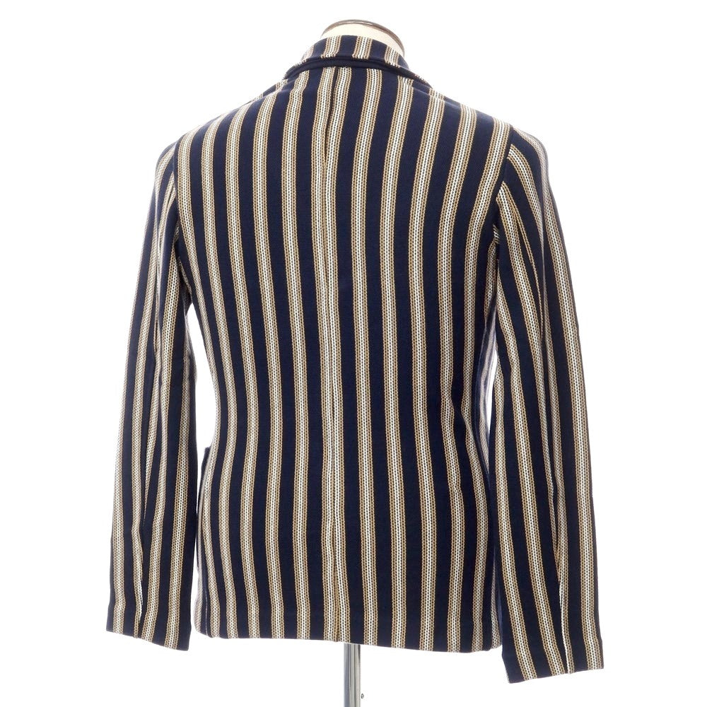 [New] LBM1911 Mid-gauge cotton striped knit jacket Navy x Brown [Size 48] [NVY] [S/S] [Condition Rank N] [Men&