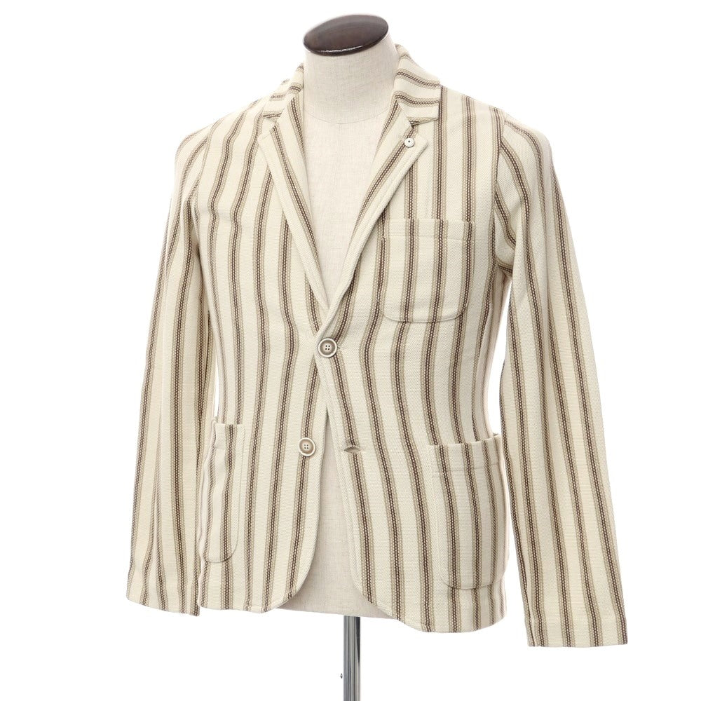 [New] LBM1911 Mid-gauge cotton striped knit jacket, ivory x beige [Size 48] [WHT] [S/S] [Condition Rank N] [Men&