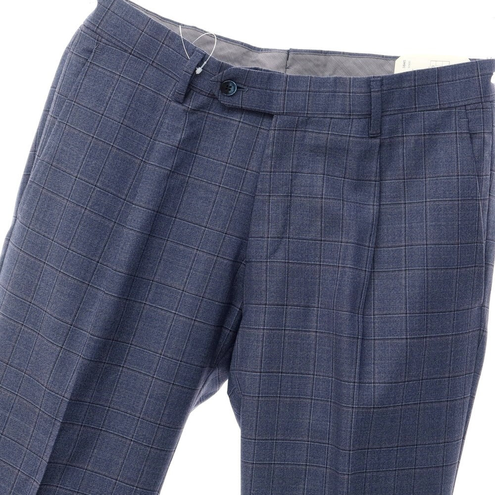 【新品】ルイジ ビアンキ マントヴァ Luigi Bianchi Mantova ウール チェック ドレススラックスパンツ ダークスモークブルー【サイズ46】【NVY】【S/S】【状態ランクN】【メンズ】【769276】