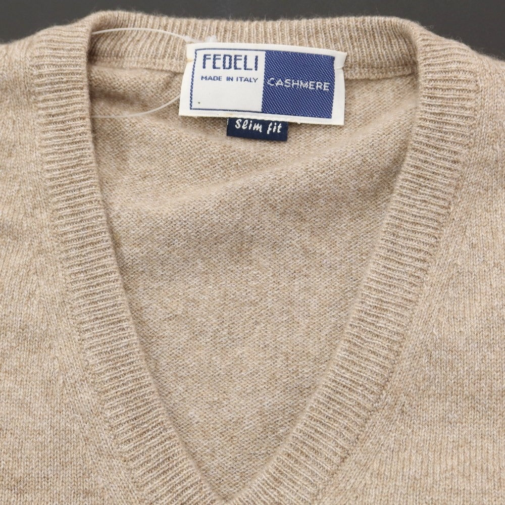 [Used] FEDELI Cashmere V-neck pullover knit beige [Size 50] [BEI] [A/W] [Condition rank B] ​​[Men&
