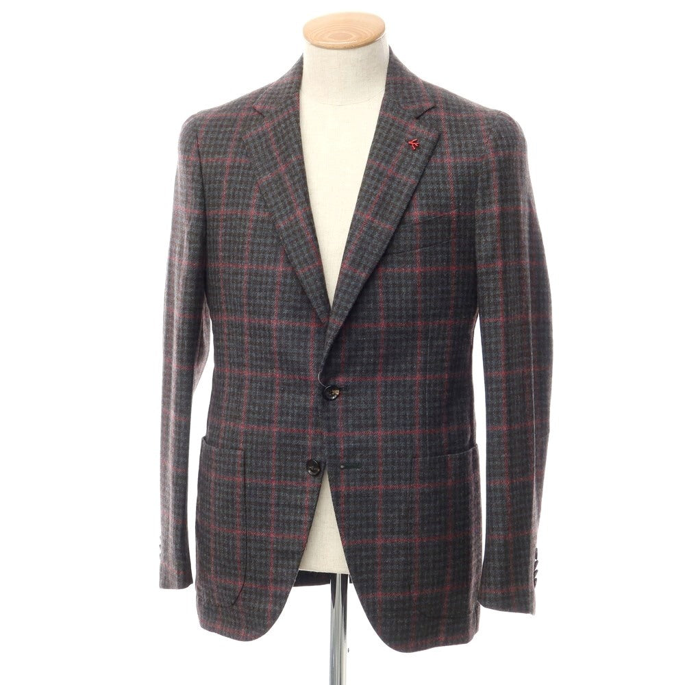 【中古】イザイア ISAIA SAILOR ウール チェック テーラードジャケット グレイッシュブルーxブラウン×ピンク【サイズ44】【BLU】【A/W】【状態ランクB】【メンズ】【768980】