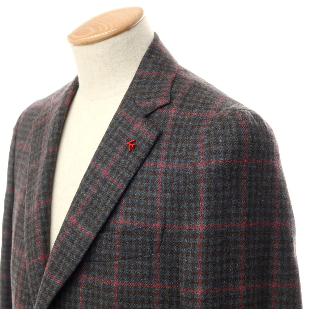 【中古】イザイア ISAIA SAILOR ウール チェック テーラードジャケット グレイッシュブルーxブラウン×ピンク【サイズ44】【BLU】【A/W】【状態ランクB】【メンズ】【768980】