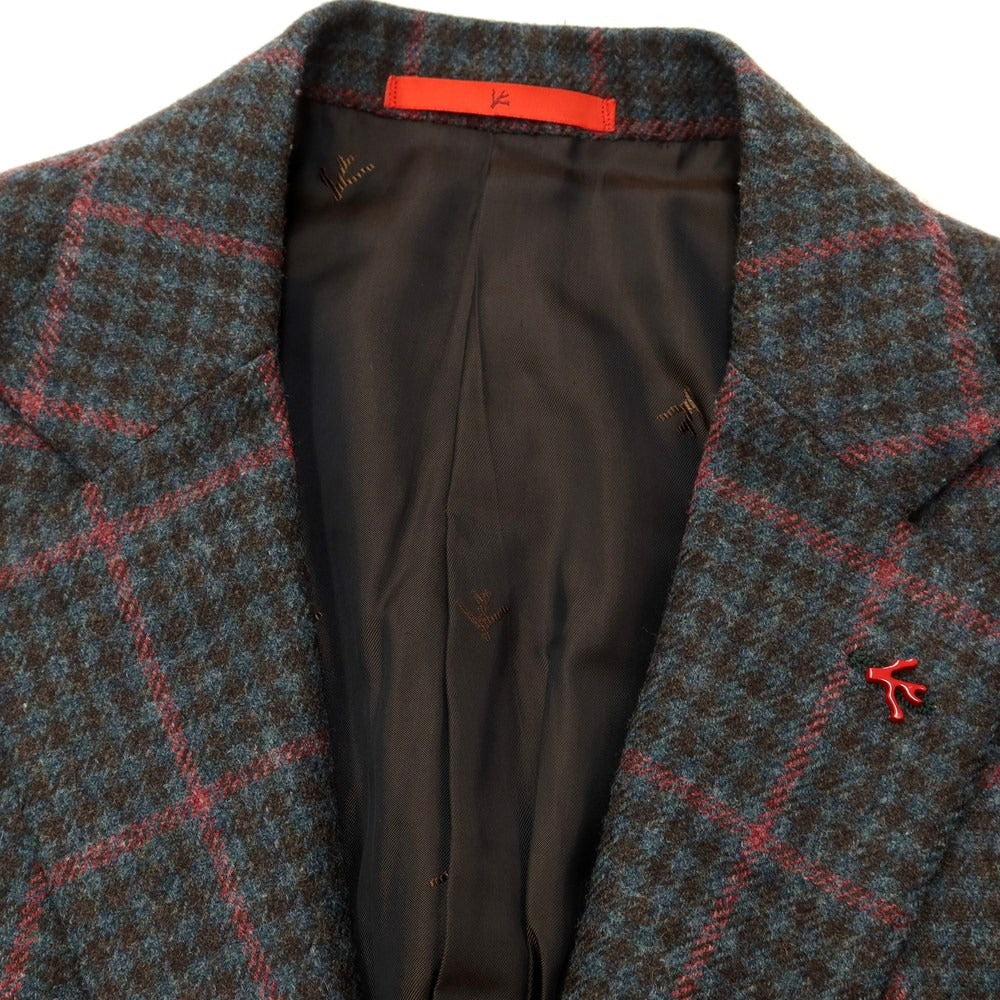 [Used] ISAIA SAILOR wool check tailored jacket, grayish blue x brown x pink [size 44] [BLU] [A/W] [Condition rank B] ​​[Men&