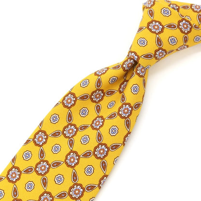 [Used] Luigi Borrelli Small Pattern Print Tri-Fold Silk Tie Yellow [YEL] [S/S/A/W] [Condition Rank B] ​​[Men&