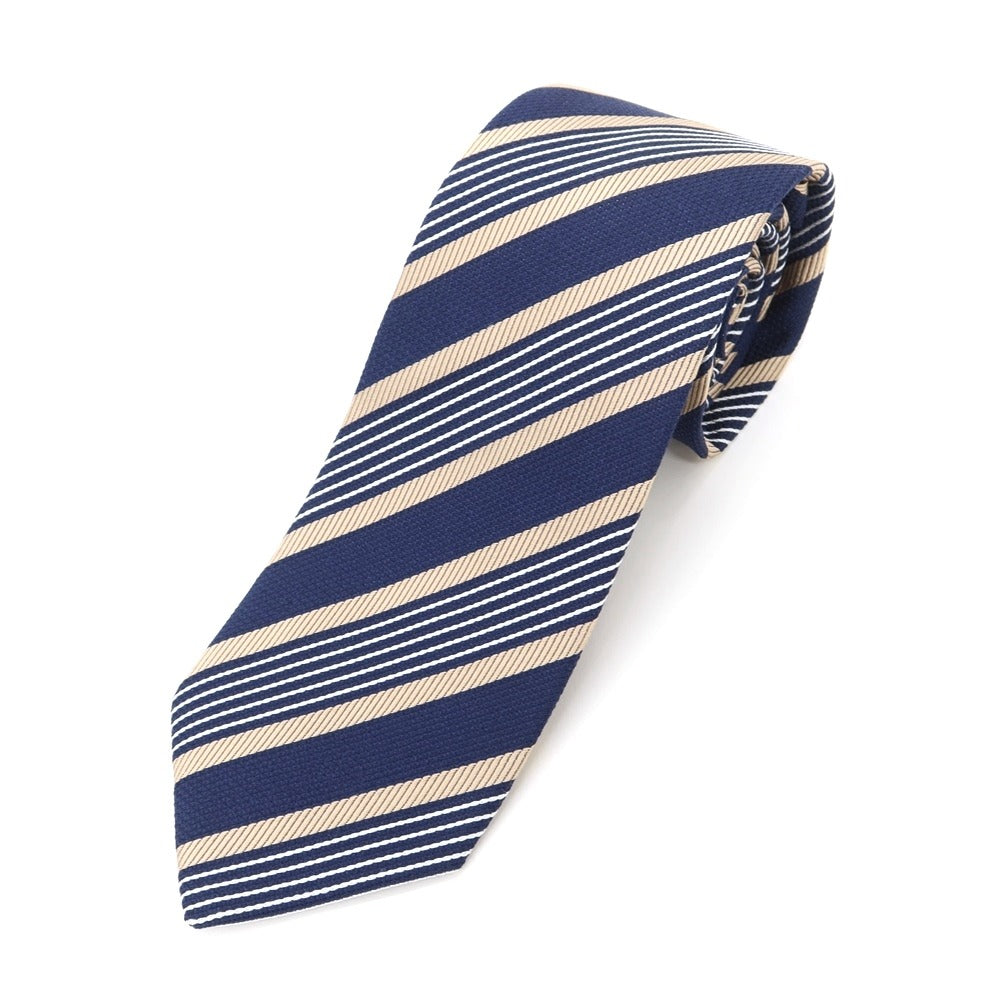 [Used] Luigi Borrelli Striped 3-fold silk tie, navy x beige [NVY] [S/S/A/W] [Condition: B] [Men&