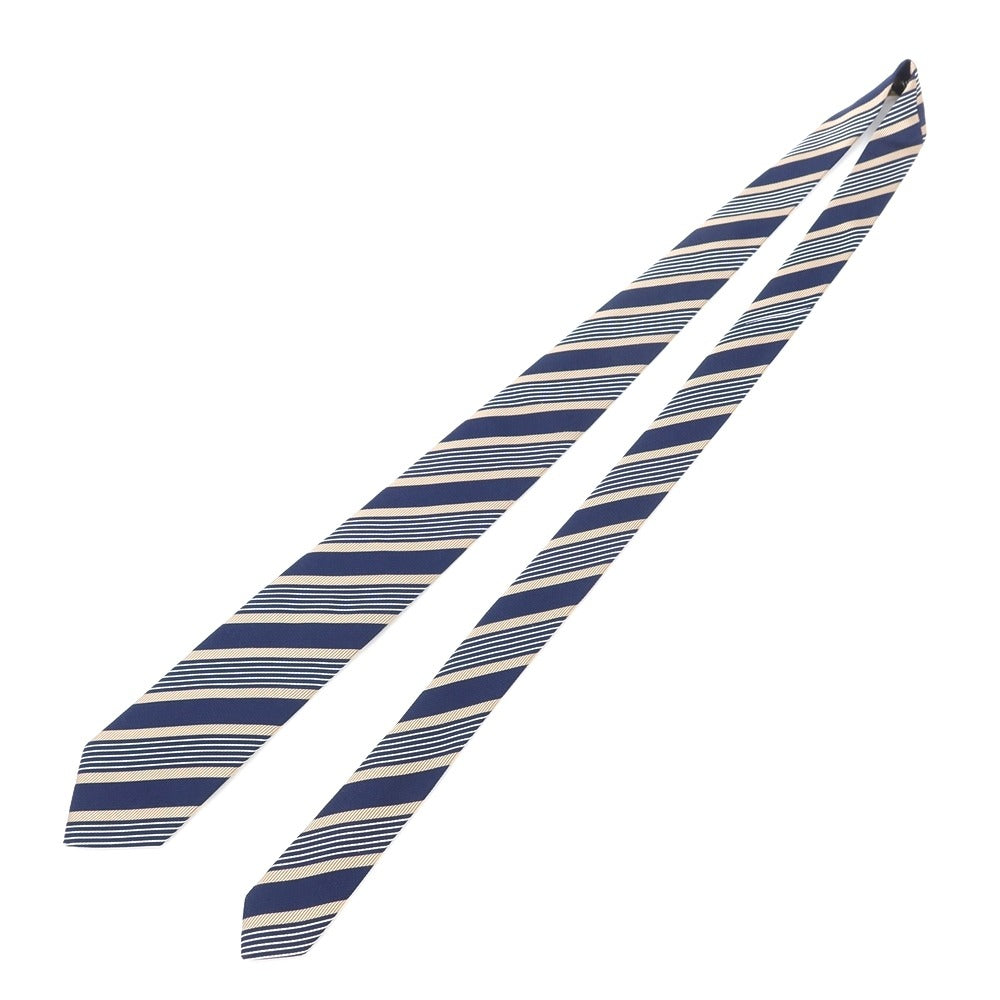 [Used] Luigi Borrelli Striped 3-fold silk tie, navy x beige [NVY] [S/S/A/W] [Condition: B] [Men&