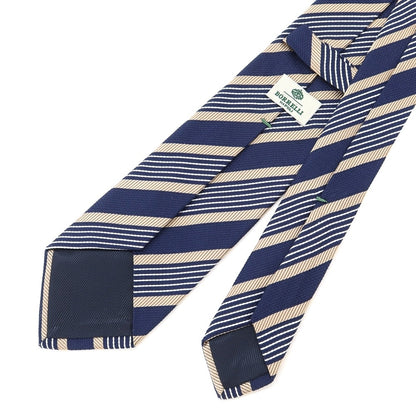 [Used] Luigi Borrelli Striped 3-fold silk tie, navy x beige [NVY] [S/S/A/W] [Condition: B] [Men&