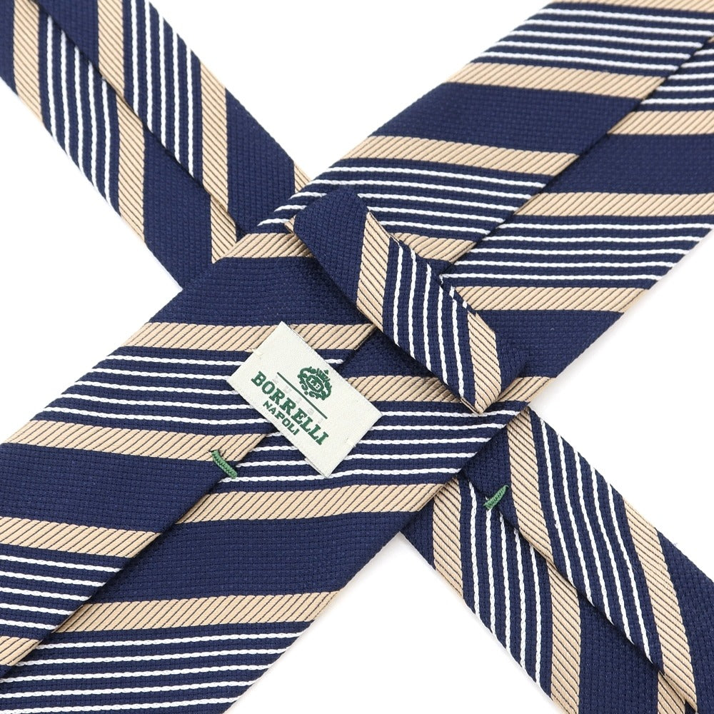 [Used] Luigi Borrelli Striped 3-fold silk tie, navy x beige [NVY] [S/S/A/W] [Condition: B] [Men&