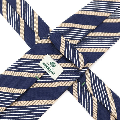 [Used] Luigi Borrelli Striped 3-fold silk tie, navy x beige [NVY] [S/S/A/W] [Condition: B] [Men&