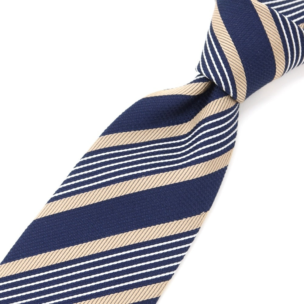 [Used] Luigi Borrelli Striped 3-fold silk tie, navy x beige [NVY] [S/S/A/W] [Condition: B] [Men&