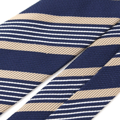 [Used] Luigi Borrelli Striped 3-fold silk tie, navy x beige [NVY] [S/S/A/W] [Condition: B] [Men&