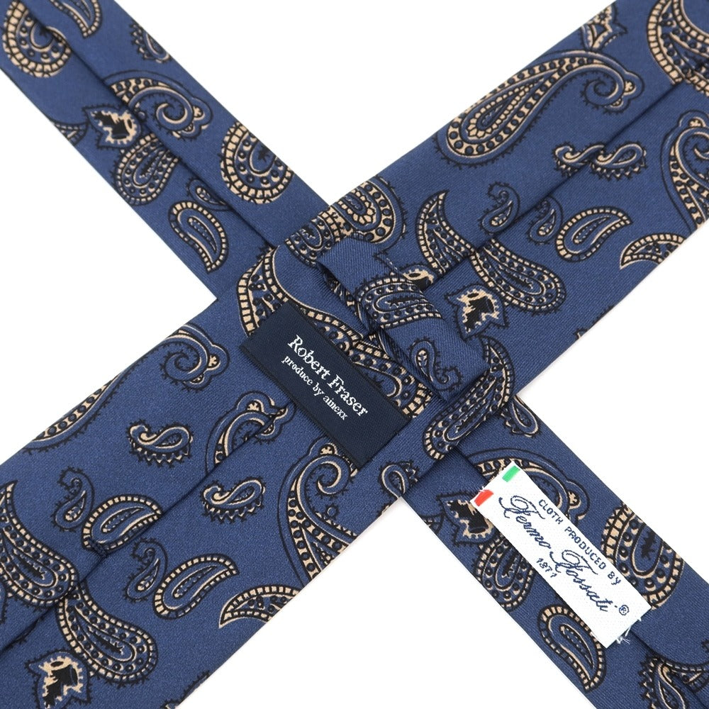 [Used] Robert Fraser Paisley Print Tri-Fold Silk Tie Light Navy x Beige [NVY] [S/S/A/W] [Condition Rank B] ​​[Men&