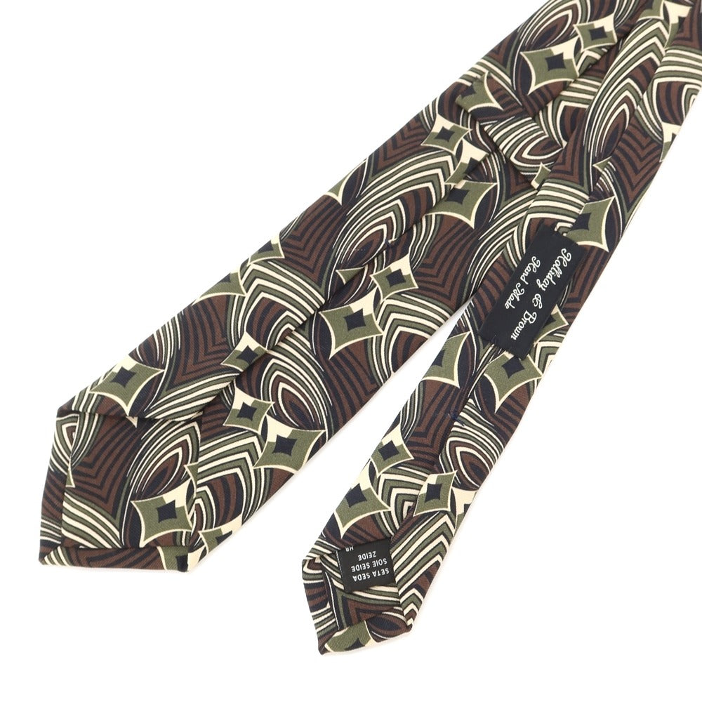 [Used] HOLLIDAY &amp;amp; BROWN Printed Tri-Fold Silk Tie Brown x Grass Green [GRN] [S/S/A/W] [Condition Rank B] ​​[Men&