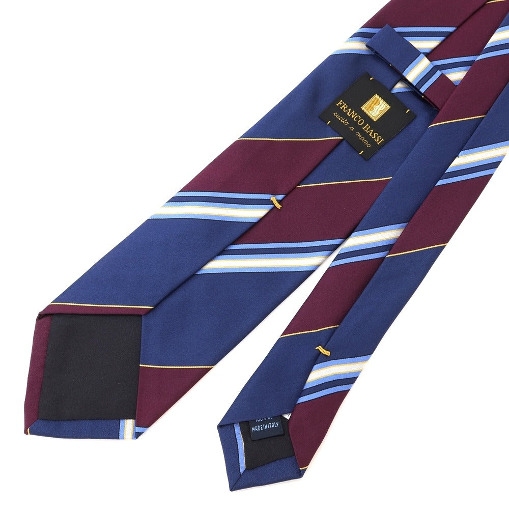 [Used] FRANCO BASSI Striped 3-fold silk tie, navy x burgundy [NVY] [S/S/A/W] [Condition: B] [Men&