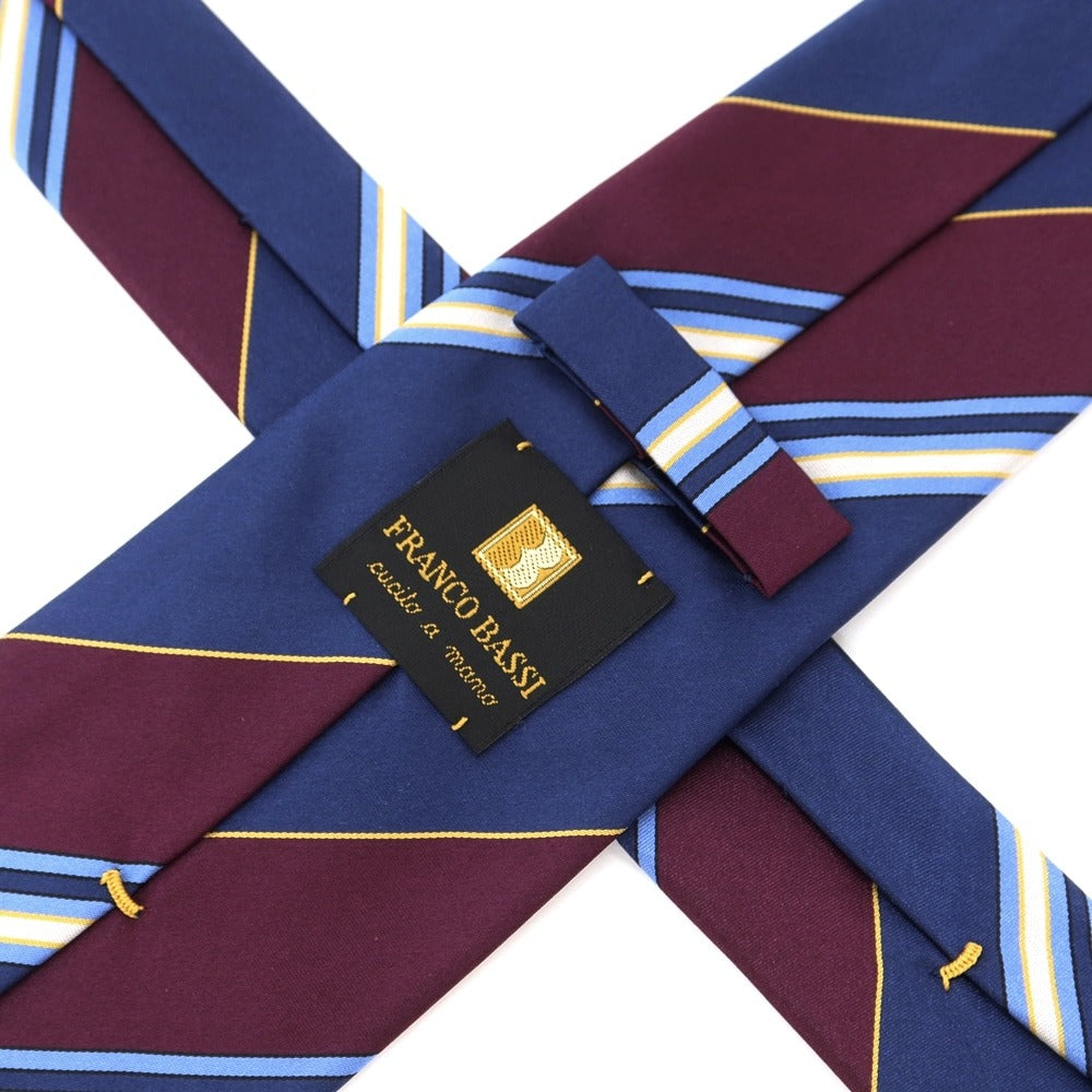[Used] FRANCO BASSI Striped 3-fold silk tie, navy x burgundy [NVY] [S/S/A/W] [Condition: B] [Men&