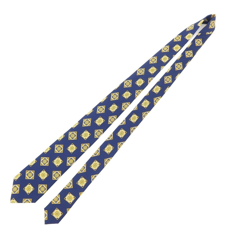 [Used] Franco Bassi FRANCO BASSI Komon Print Tri-Fold Silk Tie Navy x Mustard [NVY] [S/S/A/W] [Condition Rank B] ​​[Men&
