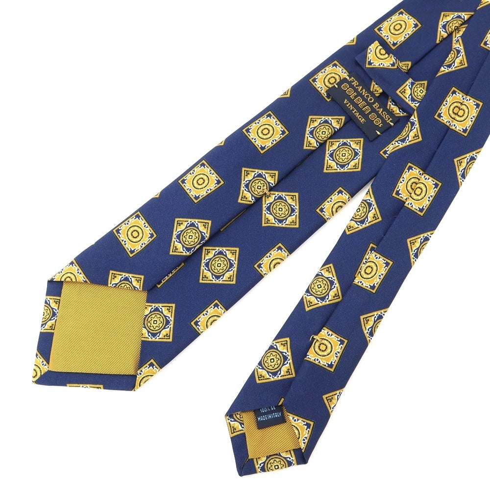 [Used] Franco Bassi FRANCO BASSI Komon Print Tri-Fold Silk Tie Navy x Mustard [NVY] [S/S/A/W] [Condition Rank B] ​​[Men&