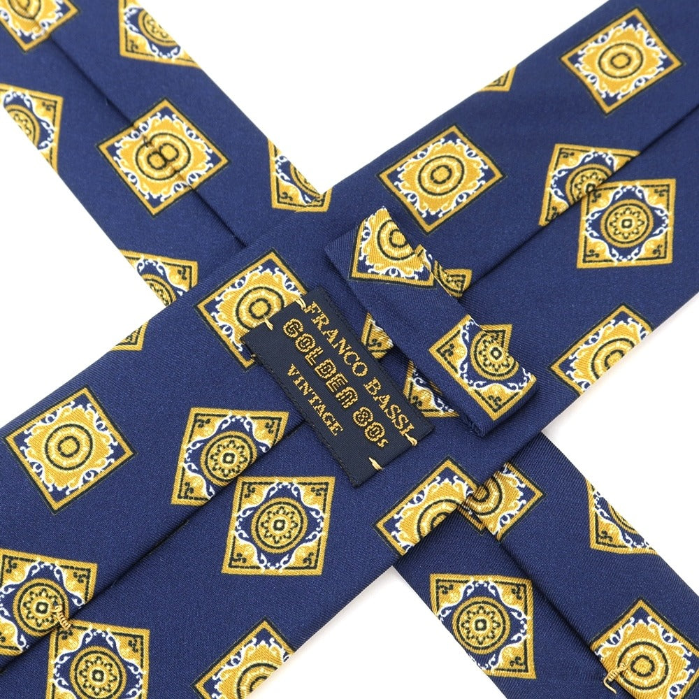 [Used] Franco Bassi FRANCO BASSI Komon Print Tri-Fold Silk Tie Navy x Mustard [NVY] [S/S/A/W] [Condition Rank B] ​​[Men&