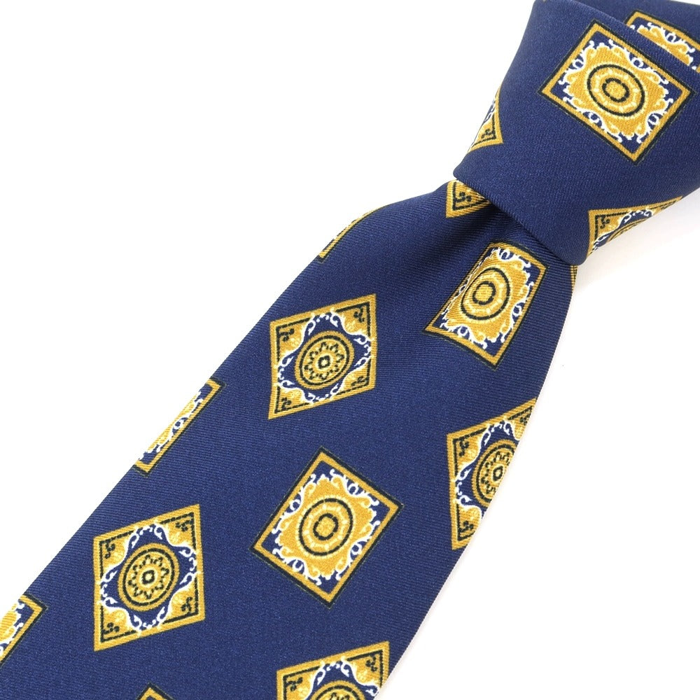 [Used] Franco Bassi FRANCO BASSI Komon Print Tri-Fold Silk Tie Navy x Mustard [NVY] [S/S/A/W] [Condition Rank B] ​​[Men&