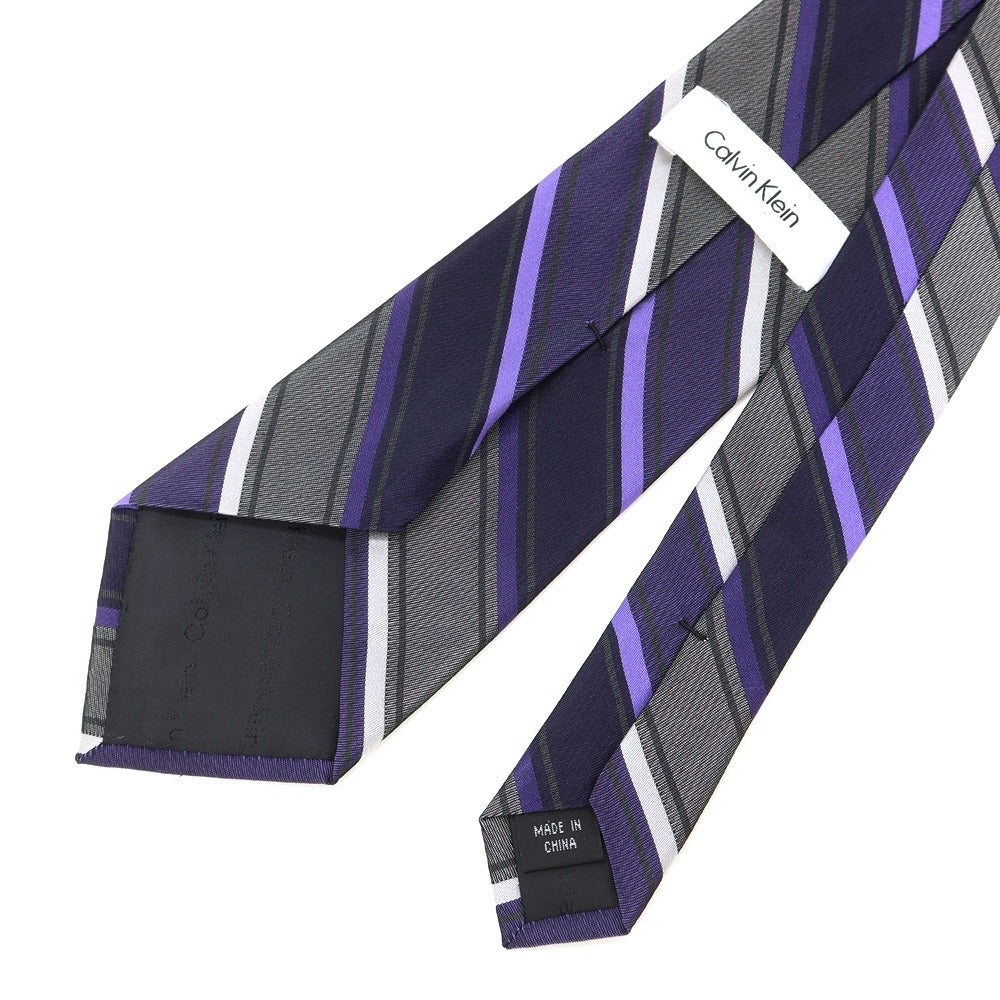 [Used] Calvin Klein Striped Tri-Fold Silk Tie Purple x Gray [PUP] [S/S/A/W] [Condition Rank B] ​​[Men&