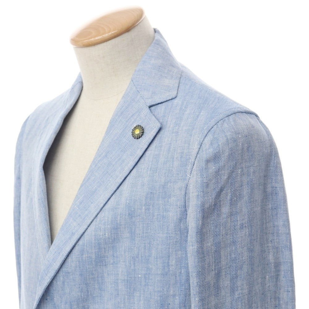 [New] Giannetto Herringbone Linen Chesterfield Coat Blue [Size 42] [BLU] [S/S] [Condition Rank N] [Men&